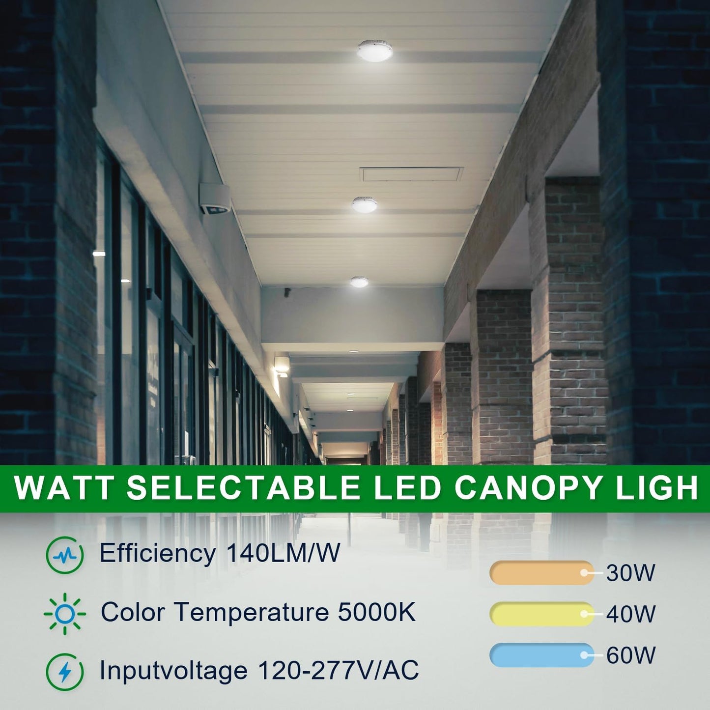 OSTEK LED Garage Light 30W/40W/60W LED Carport Canopy Lights 5000K 90-277V IP65 Commercial Residential Lights DLC & UL Listed