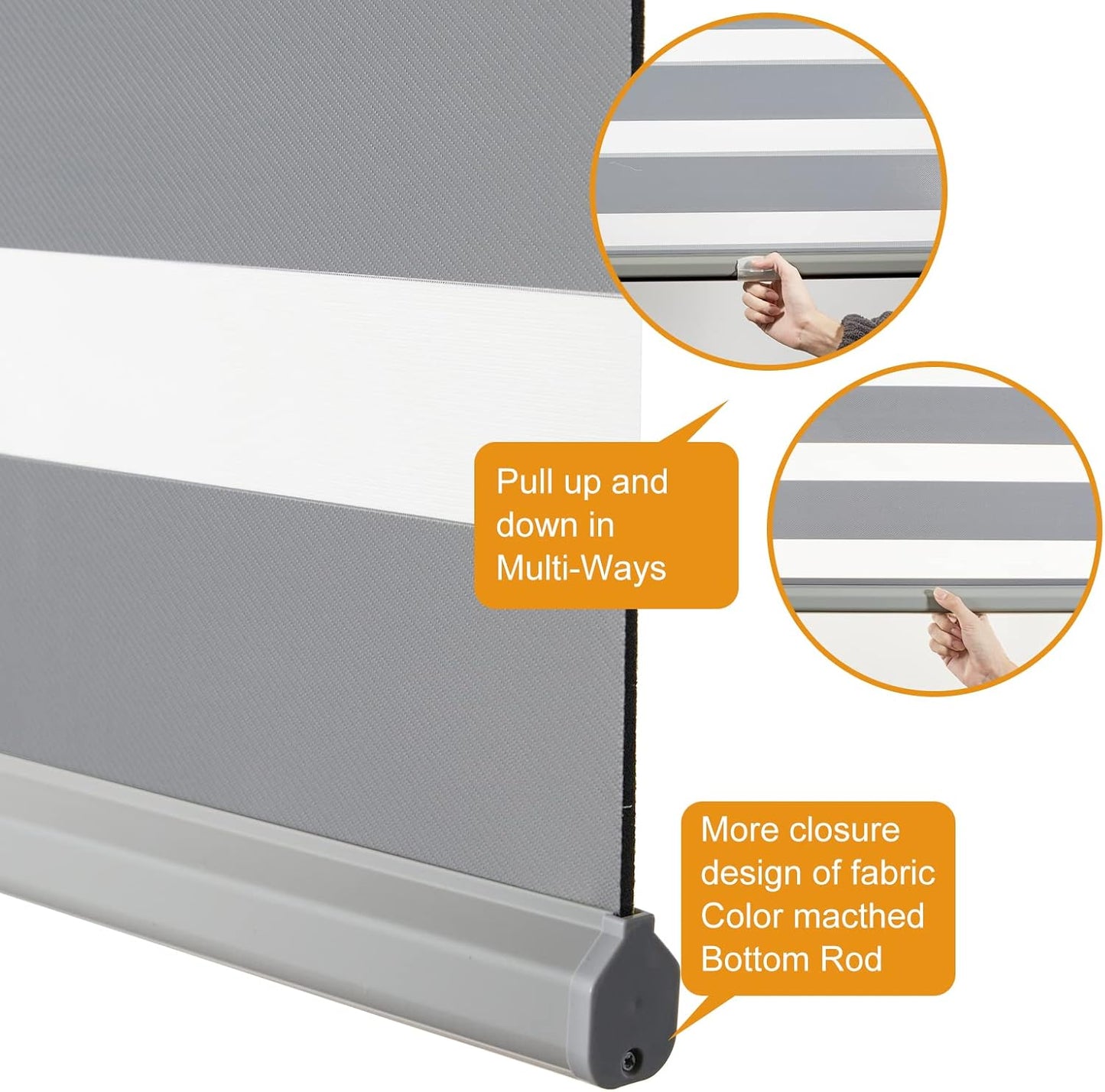 Persilux Cordless Zebra Blinds for Windows (58" W X 72" H, Grey) Free-Stop Roller Windows Shades Dual Layer Light Control for Day and Night, Light Filtering Sheer Shades for Home