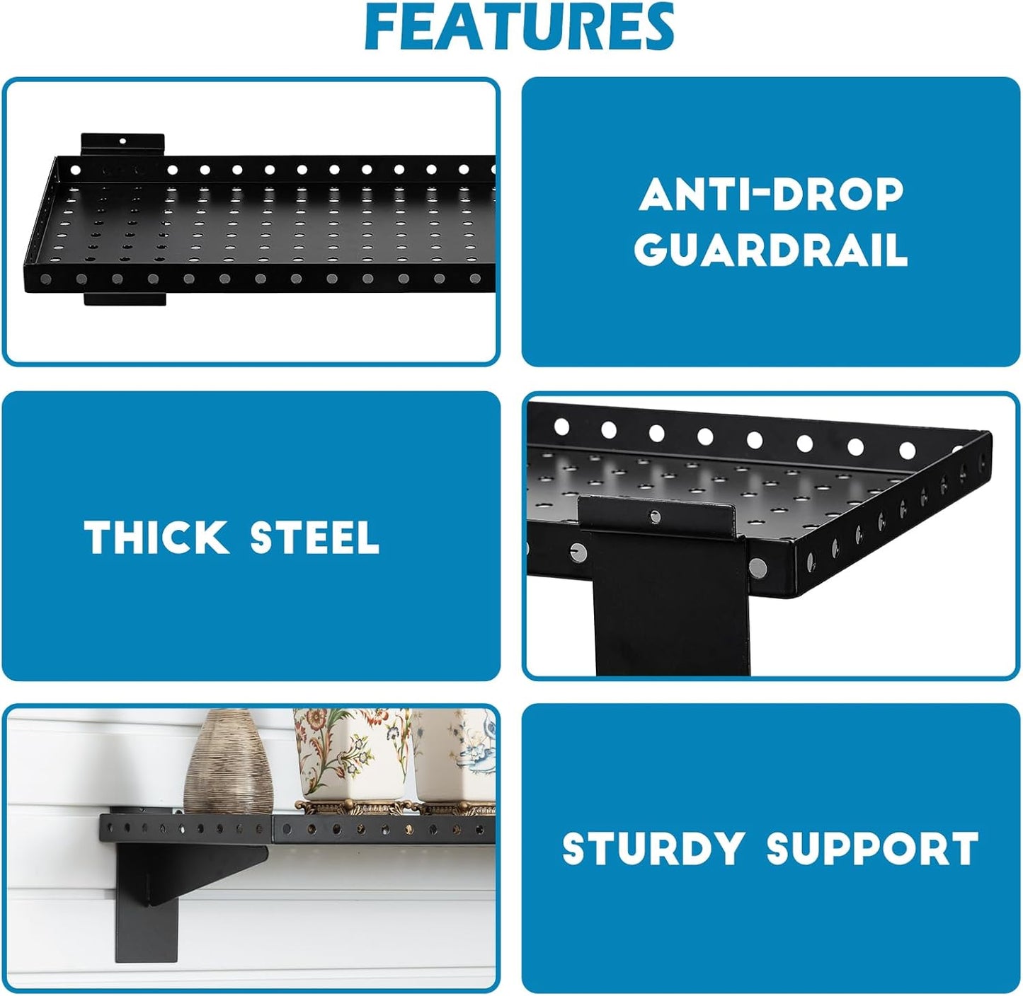 Slatwall Shelves 24 Inch, Slatwall Accessories for Retail, Garage, Home Storage, Heavy Duty Slat Wall Hanging Shelf (2, Black)