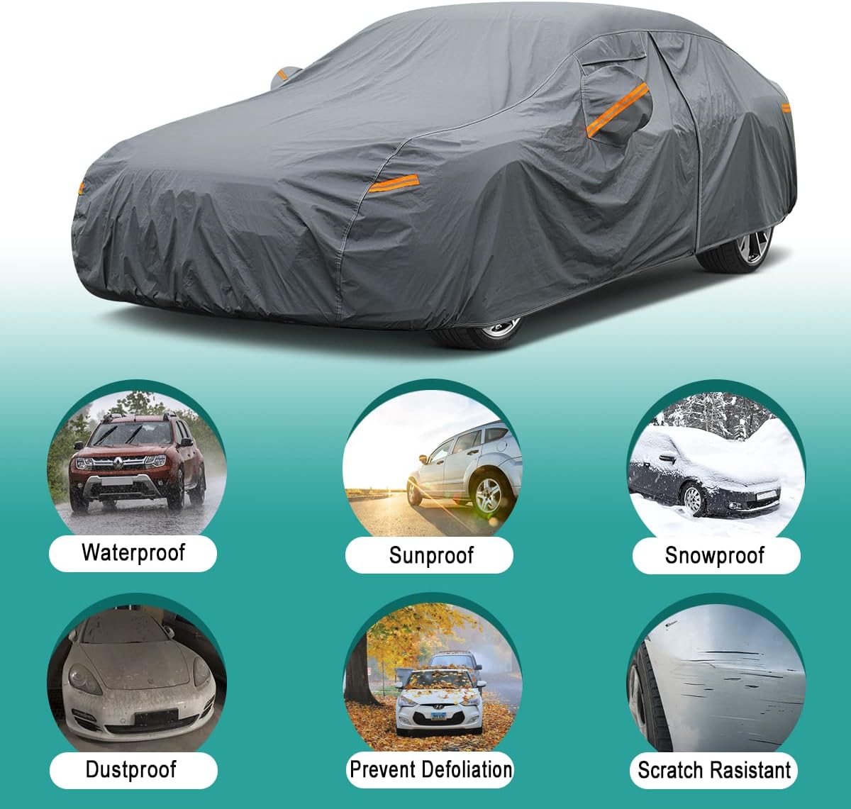 Premium Car Cover Custom Fit Honda Civic Sedan/Coupe (1995-2025), 16 Layers Heavy Duty Car Cover Waterproof All Weather with Zipper Door for Sun Rain Snow Dust Uv Protection