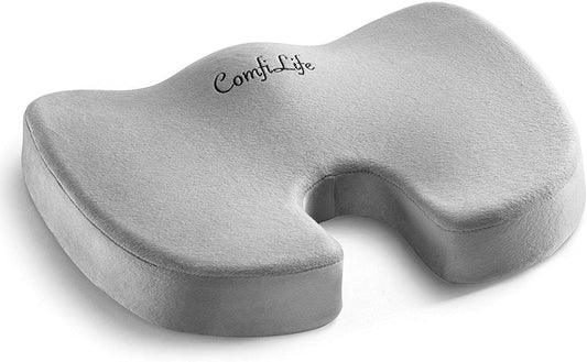 ComfiLife Premium Comfort Seat Cushion - Non-Slip Orthopedic 100% Memory Foam Coccyx Cushion for Tailbone Pain - Cushion for Office Chair Car Seat - Back Pain & Sciatica Relief (Gray)