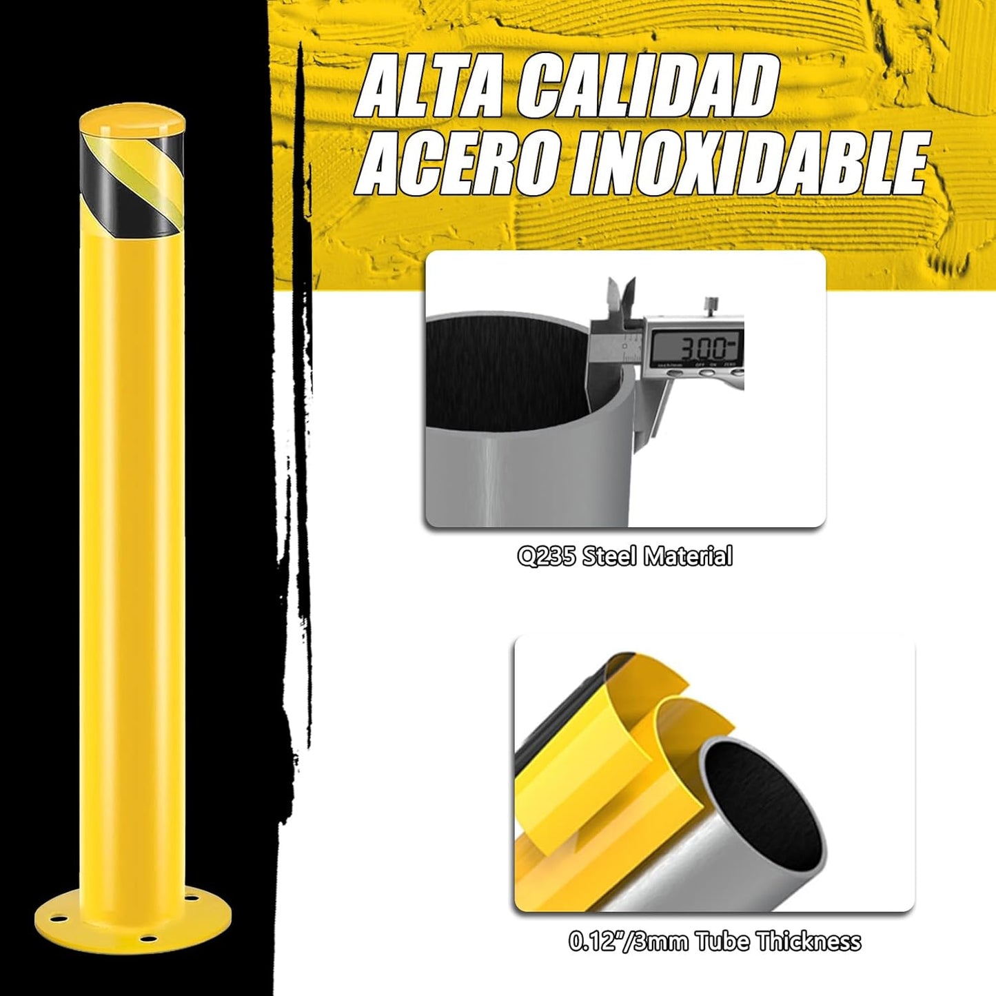 Safety Bollard Post, Steel Bollards,Parking Bollard, Yellow Powder Coated Safety Parking Barrier Post, for Traffic Sensitive Areas (4, 42"H*3.5"D)