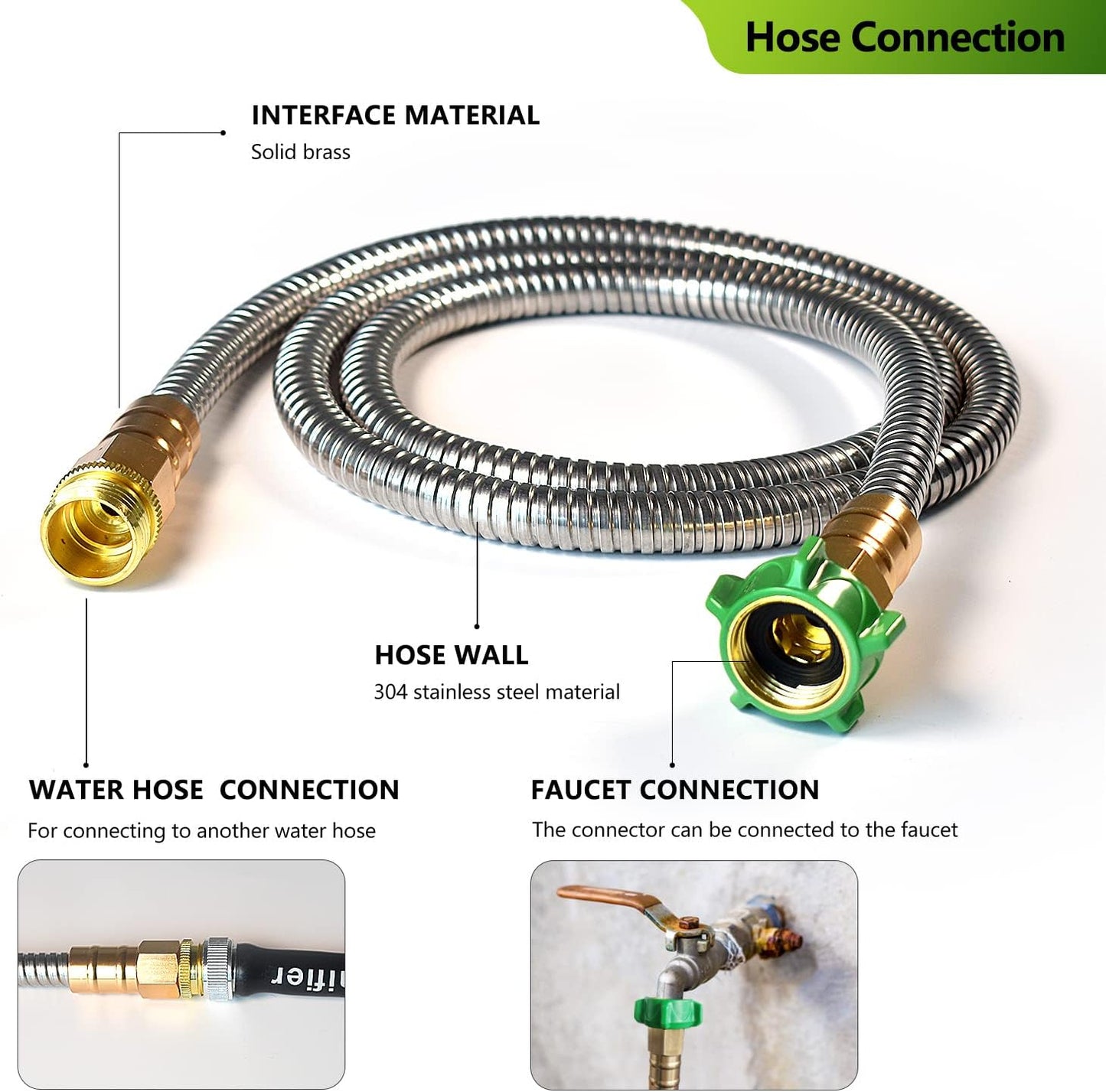 Metal Short Garden Hose 10 Ft 12 Ft, Flexible Stainless Steel Garden Hose 10 Feet 15 Feet Heavy Duty Water Hose Flexible Metal Water Hose (10 Feet)