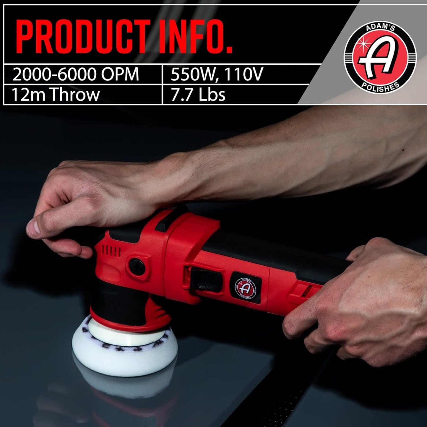 Adam's Polishes SK Pro 12mm Car Polisher - Professional Dual Action Polisher For Car Detailing - Paint Correction, Waxer Buffer DA Polisher - Variable Speed Car Polisher System
