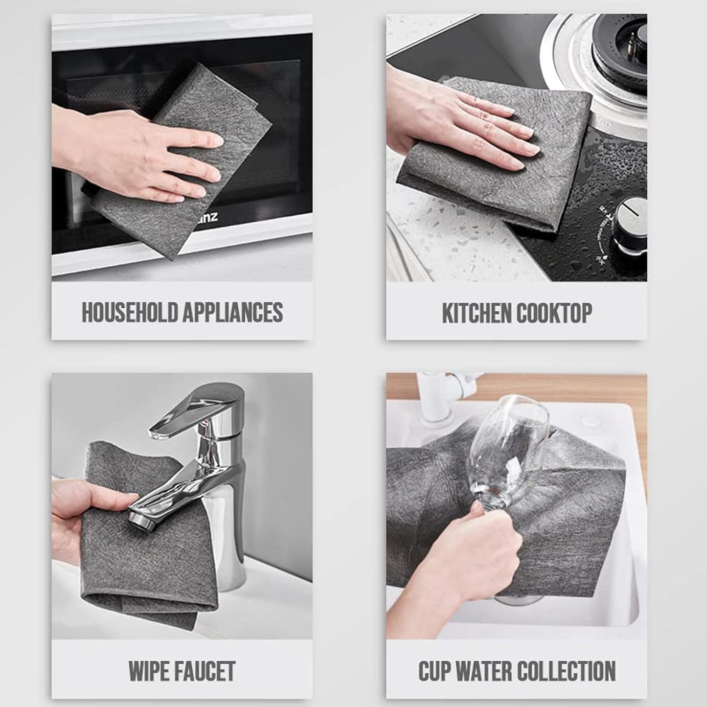 FETNHU Non-Woven - Super Absorbent 11.8" x 11.8" Lint-Free Cleaner, Reusable Thickened Magic Cleaning Cloth, Multipurpose Magic Cloths for Cleaning Glass, Cars, Kitchen, Window, Mirrors (30PCS-Gray)