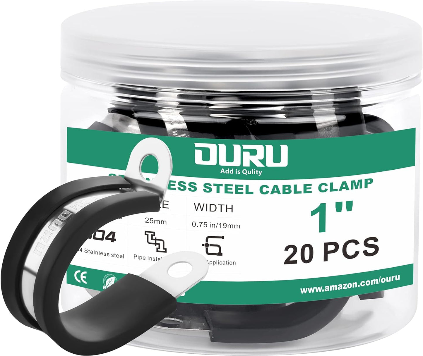 20pcs 1 Inch Stainless Steel Cable Clamps, Rubber Coated, Black