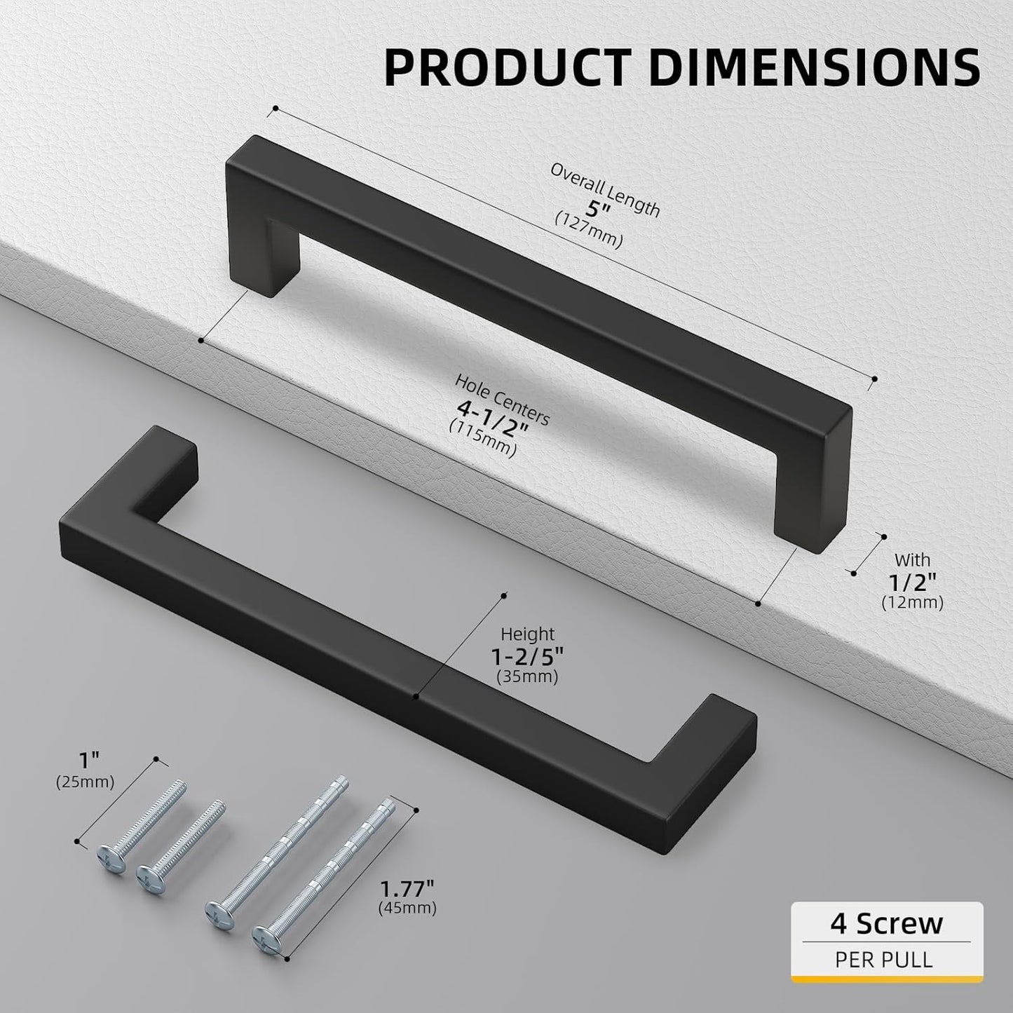 goldenwarm 60Pack 4.5INCH Drawer Pulls Black Modern Cabinet Hardware - LSJ12BK115 Cabinet Handles 4-1/2 inch Hole Centers Bedroom Drawer Pull Kitchen Cabinets T Bar Handle