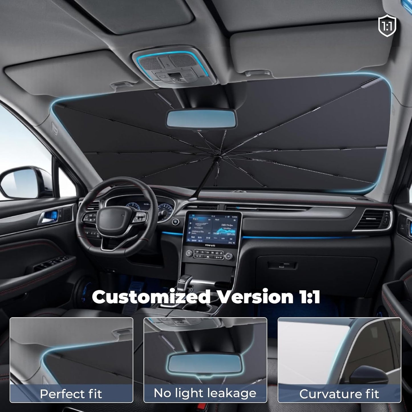 Windshield Sun Shade Umbrella for 2010-2025 Dodge RAM 2500/3500 Accessories: Custom Fit 210T Silver, Foldable Sunshade Front Window Sun Visor, Blocks UV Rays, Keeps Car Cool for Tradesman, Big Horn