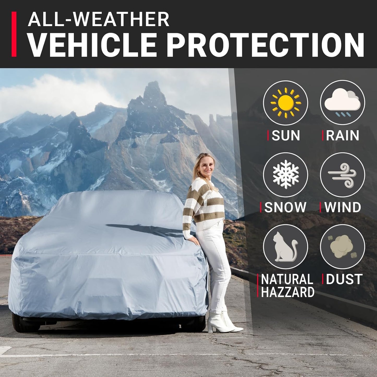 iCarCover Premium Car Cover for 1966-1970 Chevy Caprice 2-Door, 4-Door Heavy Duty Waterproof All-Weather Automobiles Custom Fit Indoor Outdoor UV Snow Protection Covers with Straps and Bag