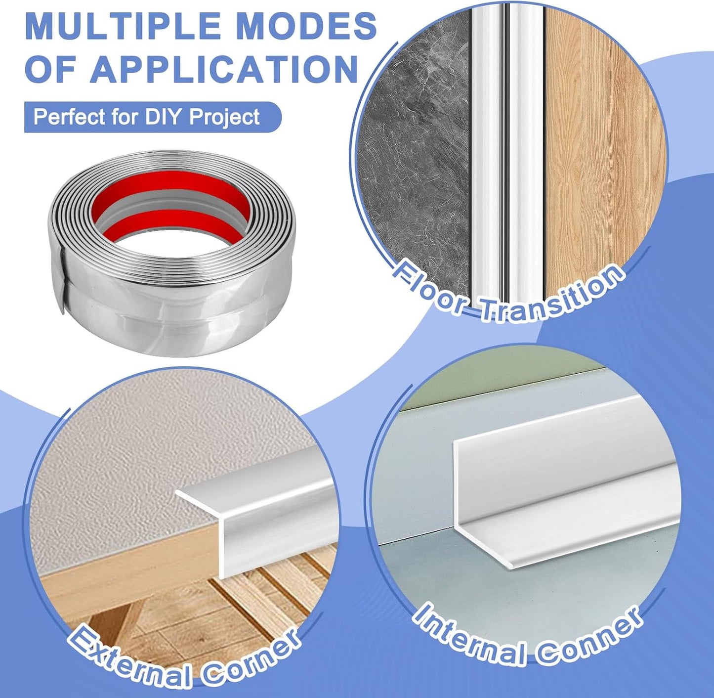 Wall Corner Protector Moulding Trim Peel and Stick Wall Corner Guards Trim Flexible Self Adhesive Edge Protector Moulding, 0.8 in x 10 Ft, Silver