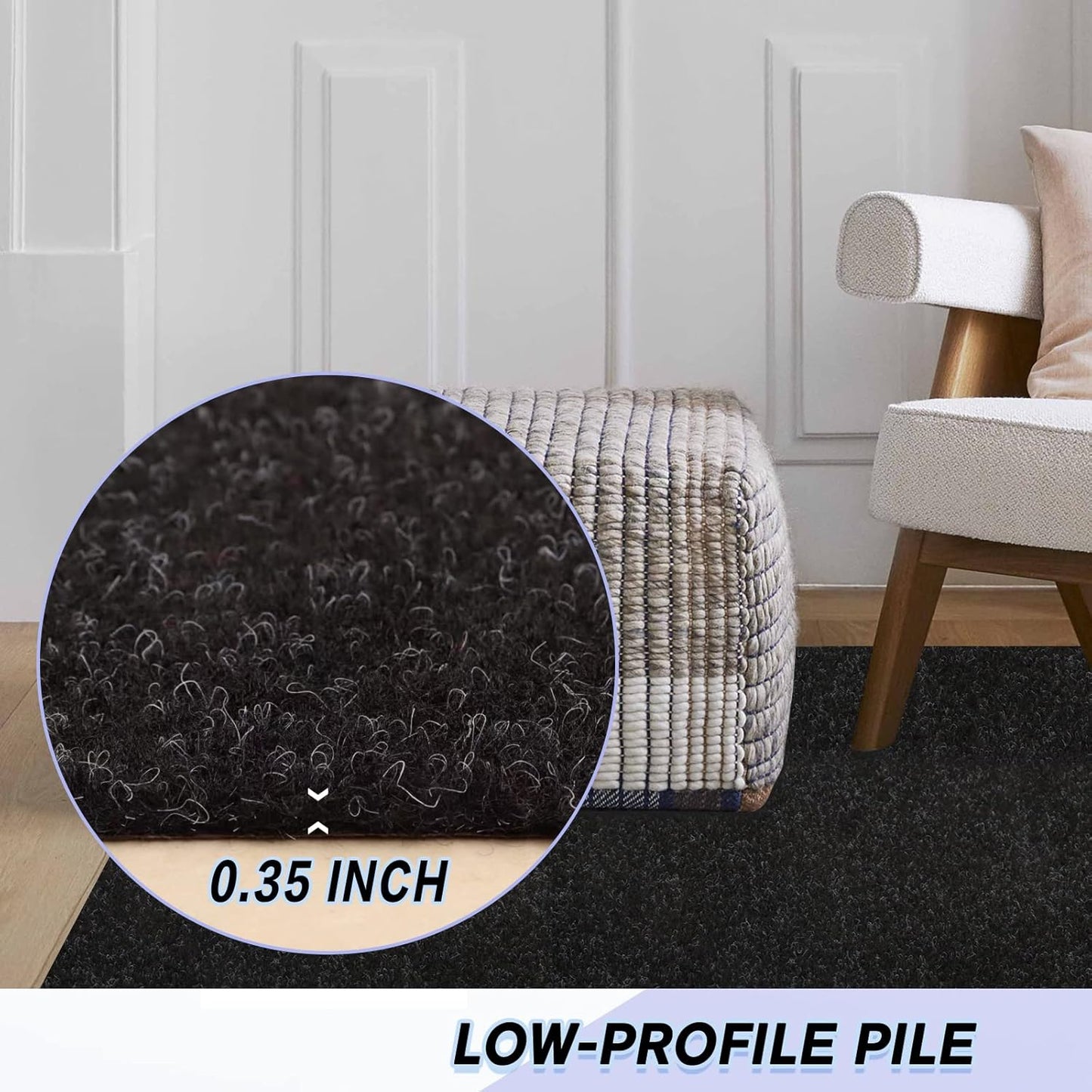 Custom Size Backed Non-Slip Area Rugs Runner, Easy Clean, Waterproof Runner Rugs for Hallway Entryway, Kitchen, Laundry, 3FT x 74FT, Black