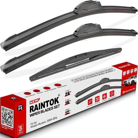 Windshield Wiper Blades Replacement for 2009-2016 Nissan Murano Original Factory Quality Front Rear Wipers Blade Set for My Car - 26" 16" 12" (Pack of 3)