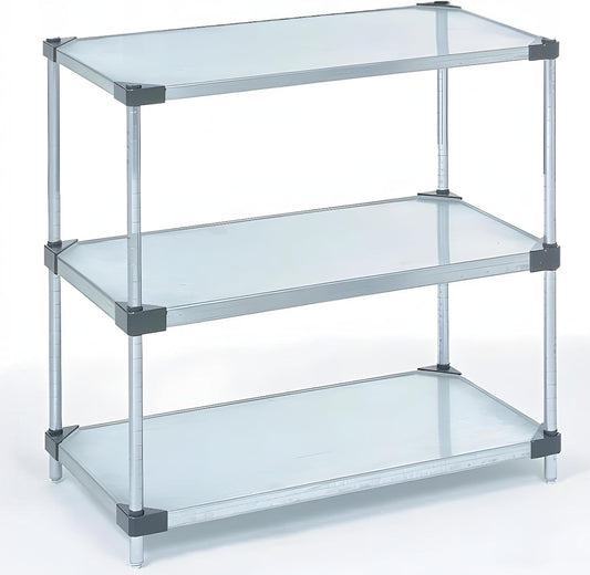 Omega 3-Tier Solid Galvanized Shelves, 21" Deep x 24" Wide x 34" HighHeavy Duty Storage Rack, Shelving Unit, NSF Certified, Ideal for Kitchen Garage Office Restaurant Warehouse 800-lb Capacity