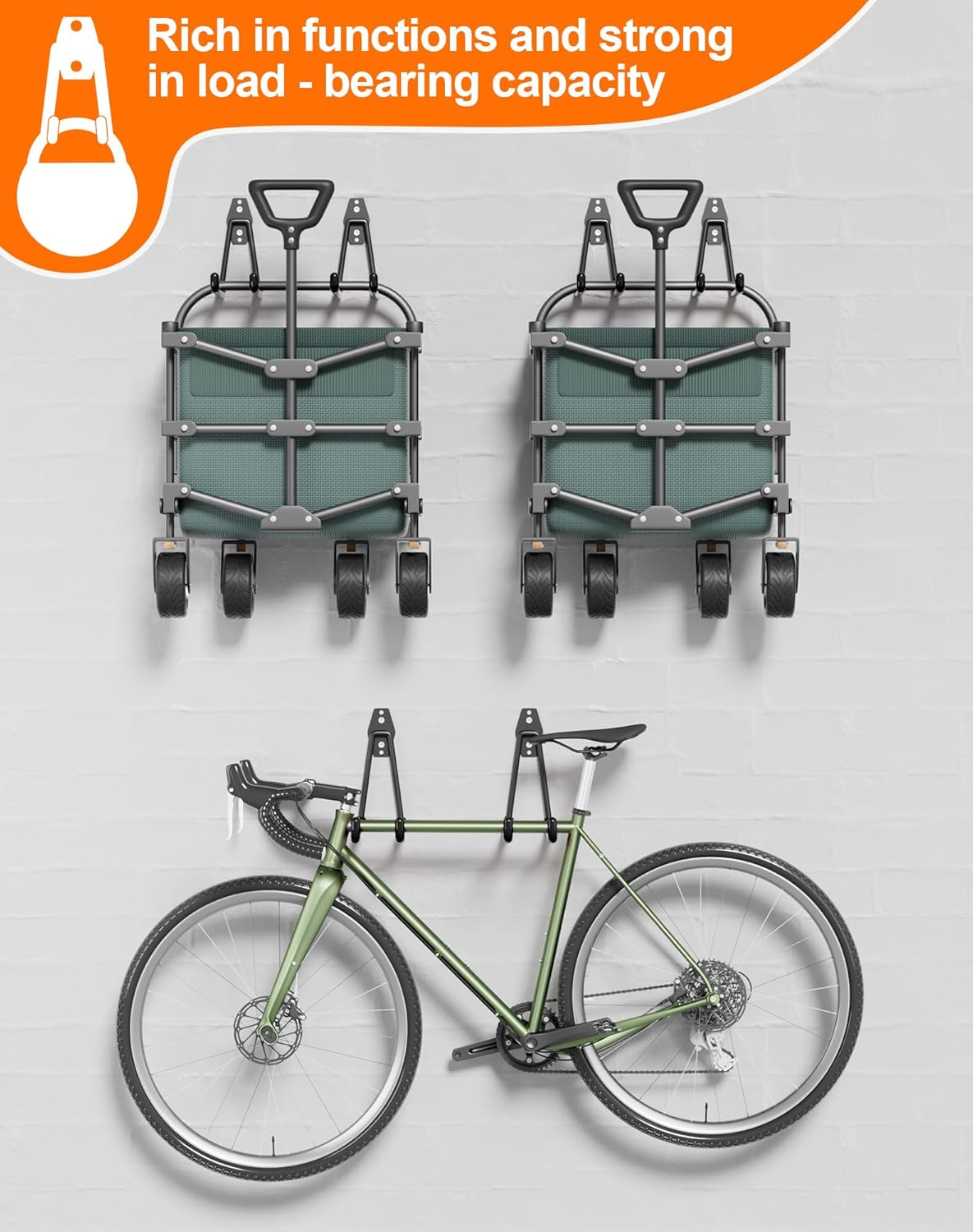QcoQce 17 Pack Heavy Duty Garage Hooks with Extension Cord Straps, Wall Mount Hooks, Garage Organization and Tool Hangers for Bike, Ladder, Ropes and Garden Tools