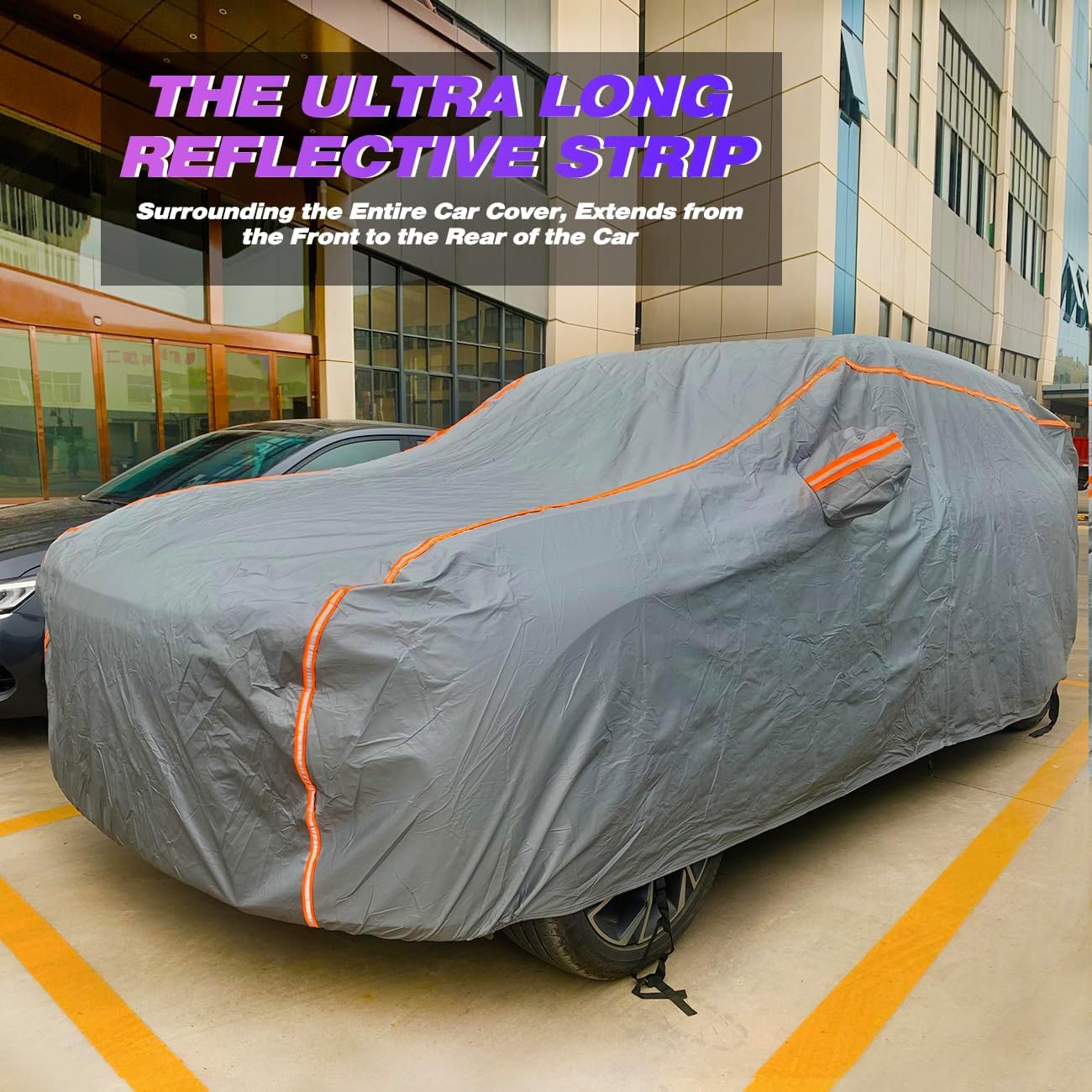 KEYOOG Universal Waterproof Heavy Weight Full Car Covers, Fit SUVs, All Weather, Outdoor Full Cover Weatherproof UV Sun Protection Snow Dust Storm Resistant with PEVA Cotton, Fit Length 198"-208"