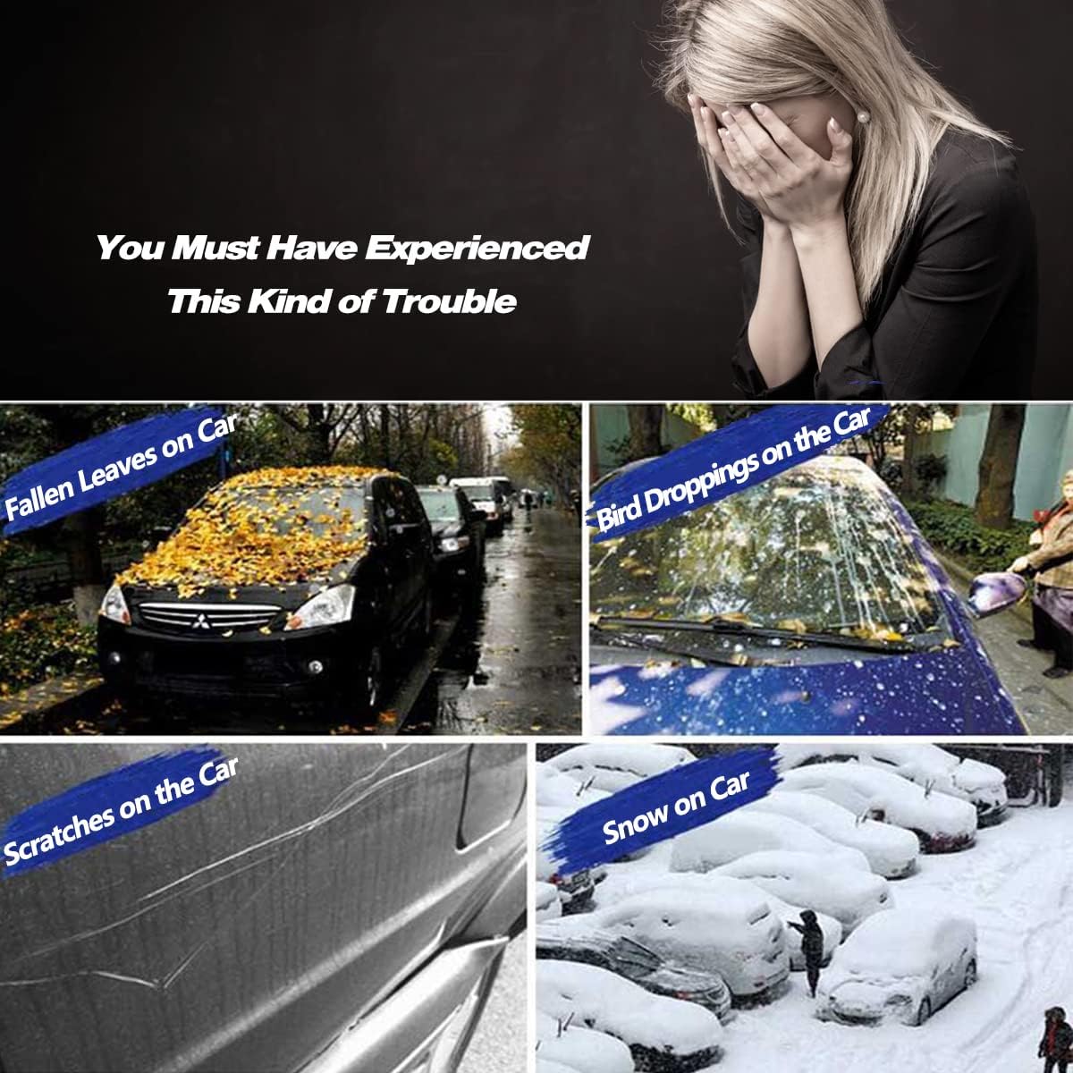 AUQDD 6-Layers PEVA New Material Sedan SUV Full Padded Car Cover Waterproof All Weather Weatherproof UV Sun Protection Snow Dust Storm Resistant Outdoor Exterior Custom Form-Fit Straps 178"-189"Black