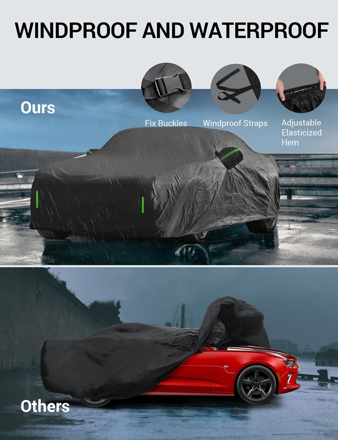 Proadsy 2025 Upgrade Car Cover Compatible with Chevrolet Chevy Camaro 2010-2024 2025 Windproof All Weather Waterproof Sun Rain UV Dust Snow Protection Outdoor Covers