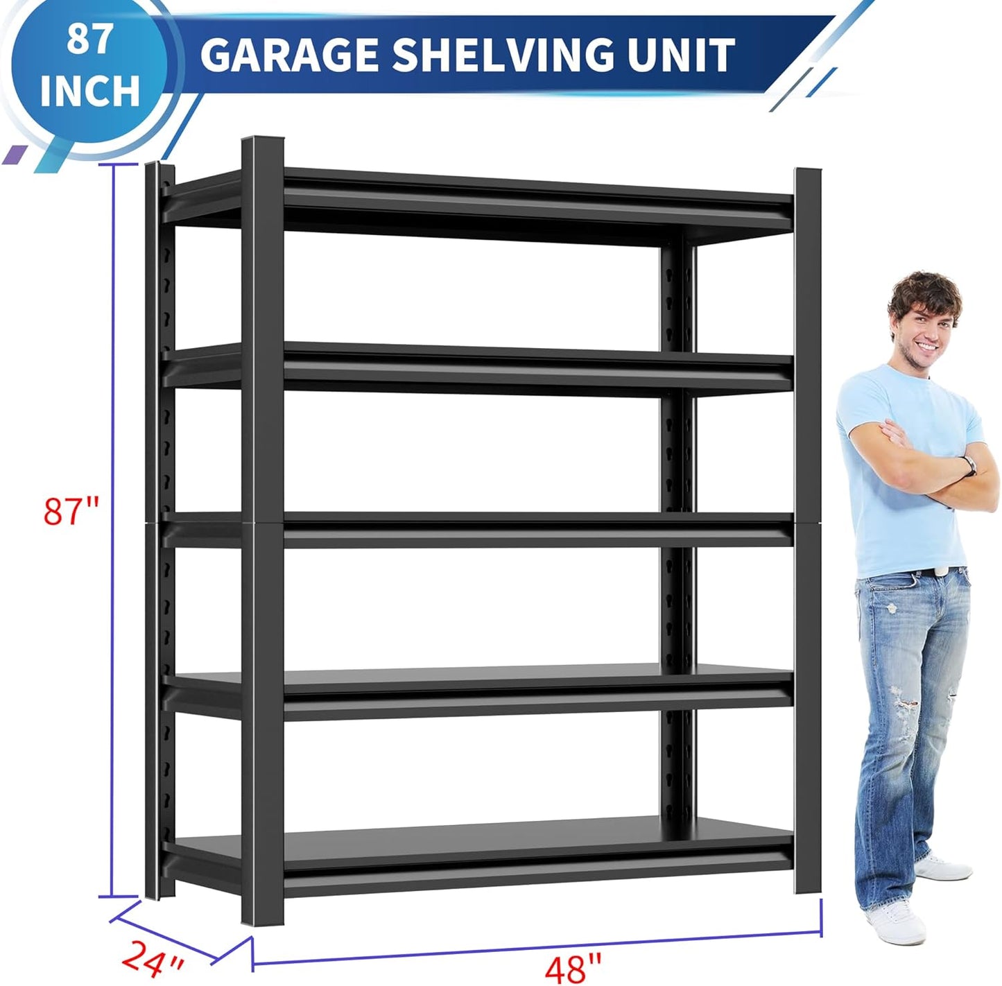 2 Sets Garage Shelving Unit 24"D x 48"W x 87"H Heavy Duty Storage Shelves Easy Assembly 5 Tier Adjustable Metal Shelving Utility Shelf Rack Garage Storage Organizer for Garage, Basement, Warehouse