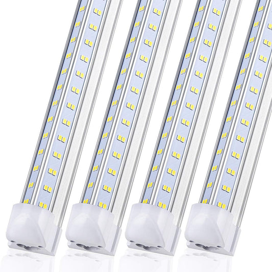 8Ft LED Shop Light Fixture, 120W Integrated LED Tube Light,18000LM, 6000-6500K, Clear Cover,High Output,Four Row V Shape 270 Degree LED Lighting for Warehouse Workshop, 10Pcs