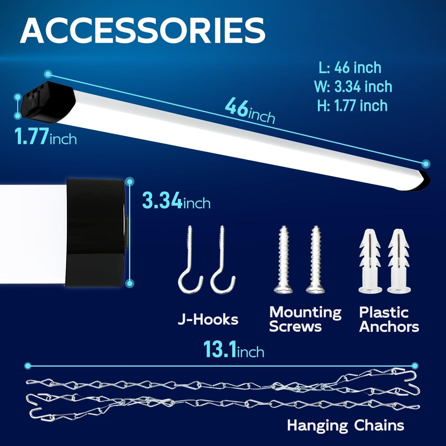 hykolity 4FT 70W LED Shop Light Linkable, 8000lm(300w Equivalent), 5000K Utility Shop Lights for Garages, Workshops, Basements, Hanging or FlushMount, with Power Cord and Pull Chain, ETL, Black,2 Pack