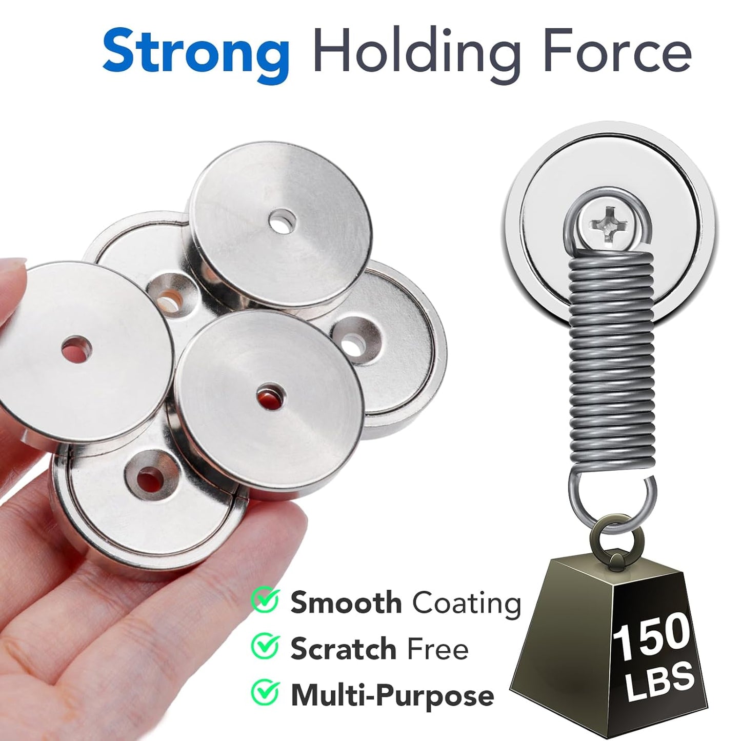 MIKEDE Magnets, 150LB Neodymium Cup Magnets with Super Strong Magnetic Attraction, Heavy Duty Pot Magnet with Hole for Mounting, Rare Earth Magnet with Screw for Hanging, Office, Craft - 6 Pack