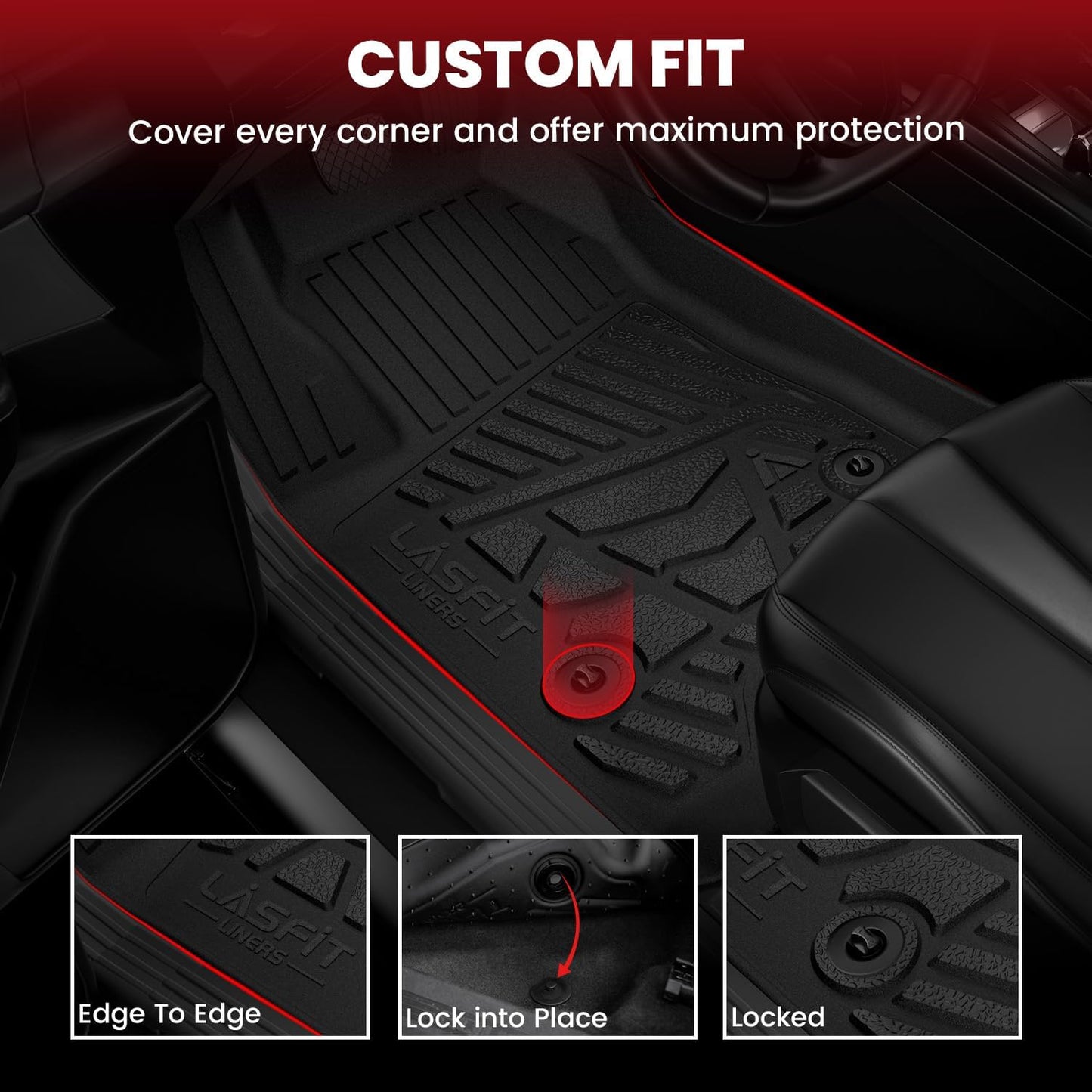 LASFIT Floor Mats for Toyota Tundra 2022-2025 Double Cab, Custom Fit All Weather Protection TPE Easy Clean Odorless Anti-Slip Floor Liners for Tundra 2022 2023 2024 2025 Front & Rear 2 Row Car Mats