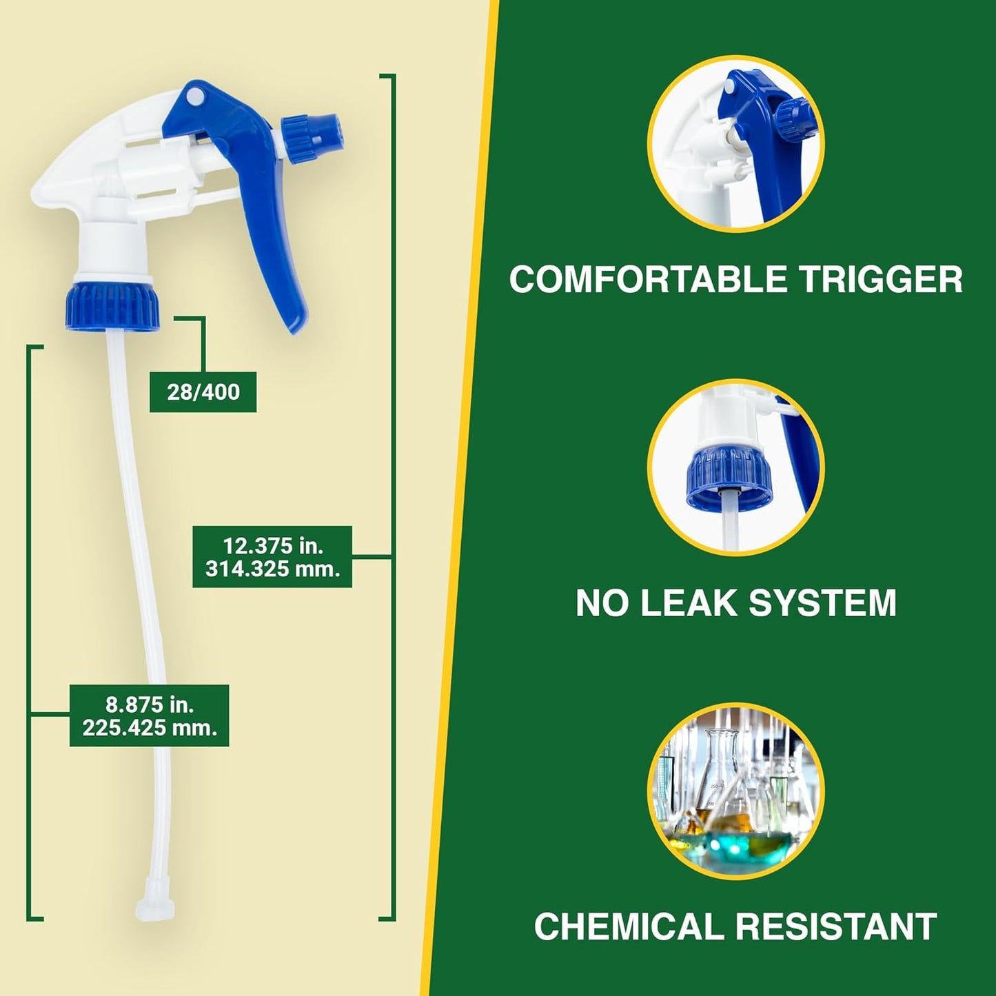Spray Bottle Nozzle Replacement, Bottle Tops Only - Sprayer Nozzle Triggers for Heavy Duty, Commercial, Home Cleaning Solutions - Fits 8,16,24,32 oz Plastic & Glass Bottles, Blue 3 Pack