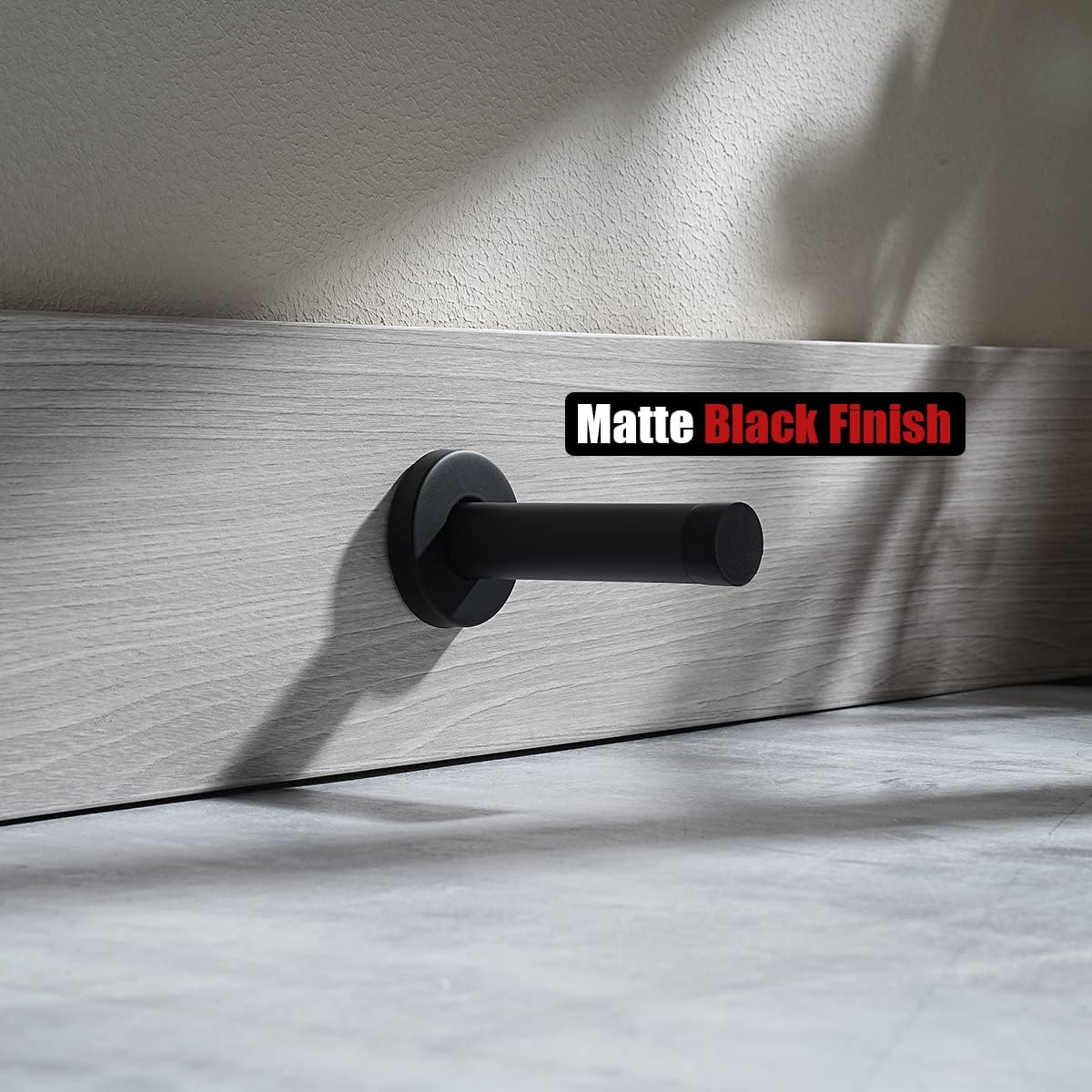 JQK Door Stopper Black, 304 Stainless Steel Thicken 1mm Sound Dampening Door Stop Bumper Wall Protetor 8 Pack, Matte Black, DSB5-PB-P8