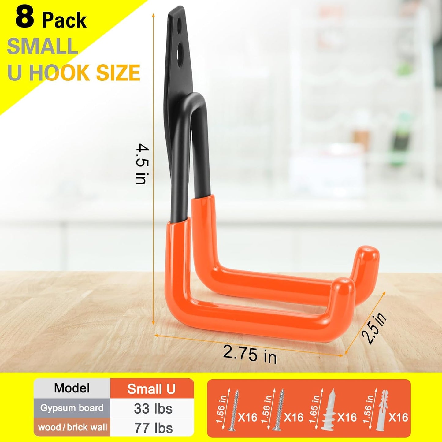 8 Pack Heavy Duty Garage Hooks Storage Organizer Wall Mount Power and Garden Tool Hangers, for Hanging Ladders, Ropes, Hose, Bulk Items