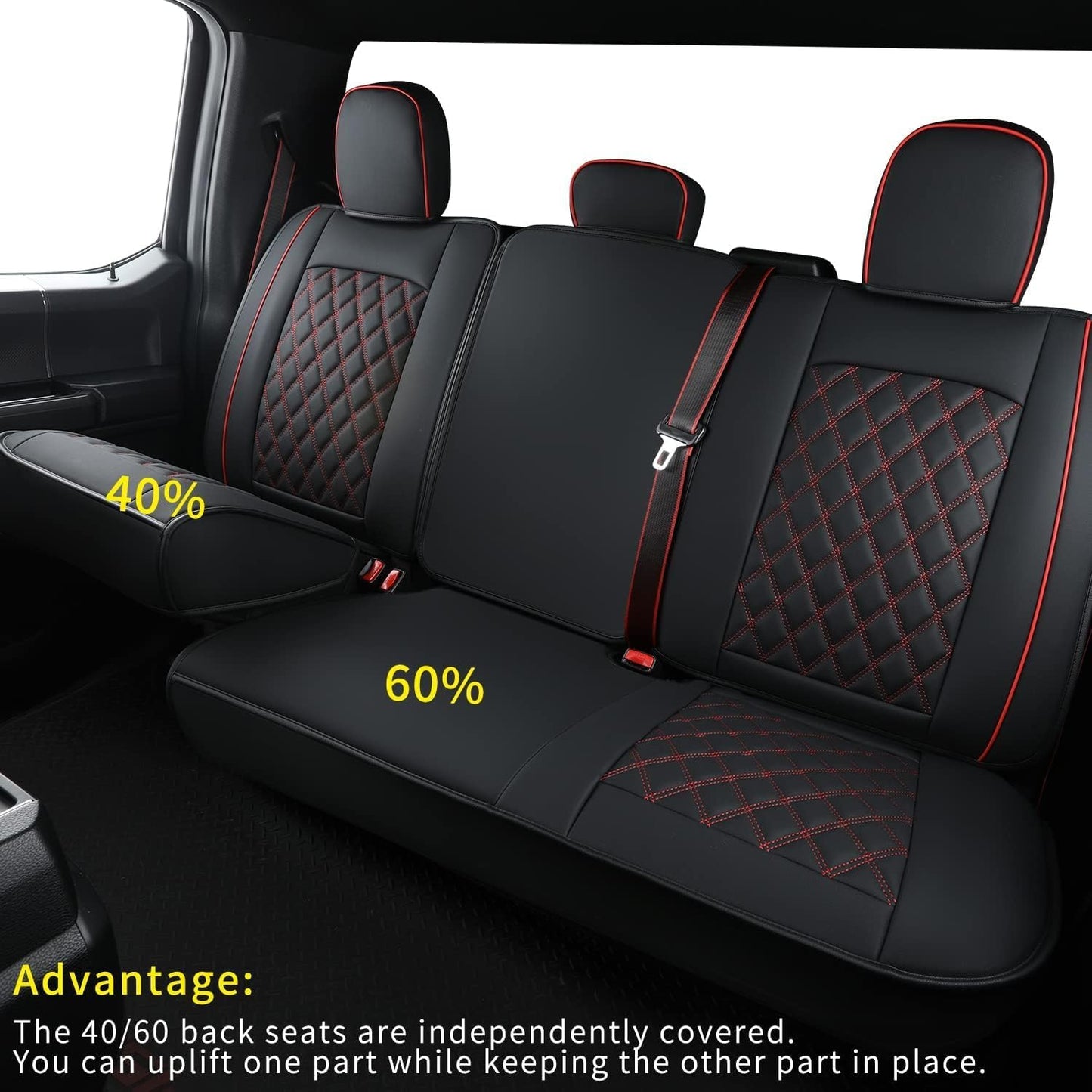 LUCKYMAN CLUB F150 Seat Covers Fit for 2010-2014 F150 SuperCrew with Waterproof Faux Leather(Full Set, Black&Red)