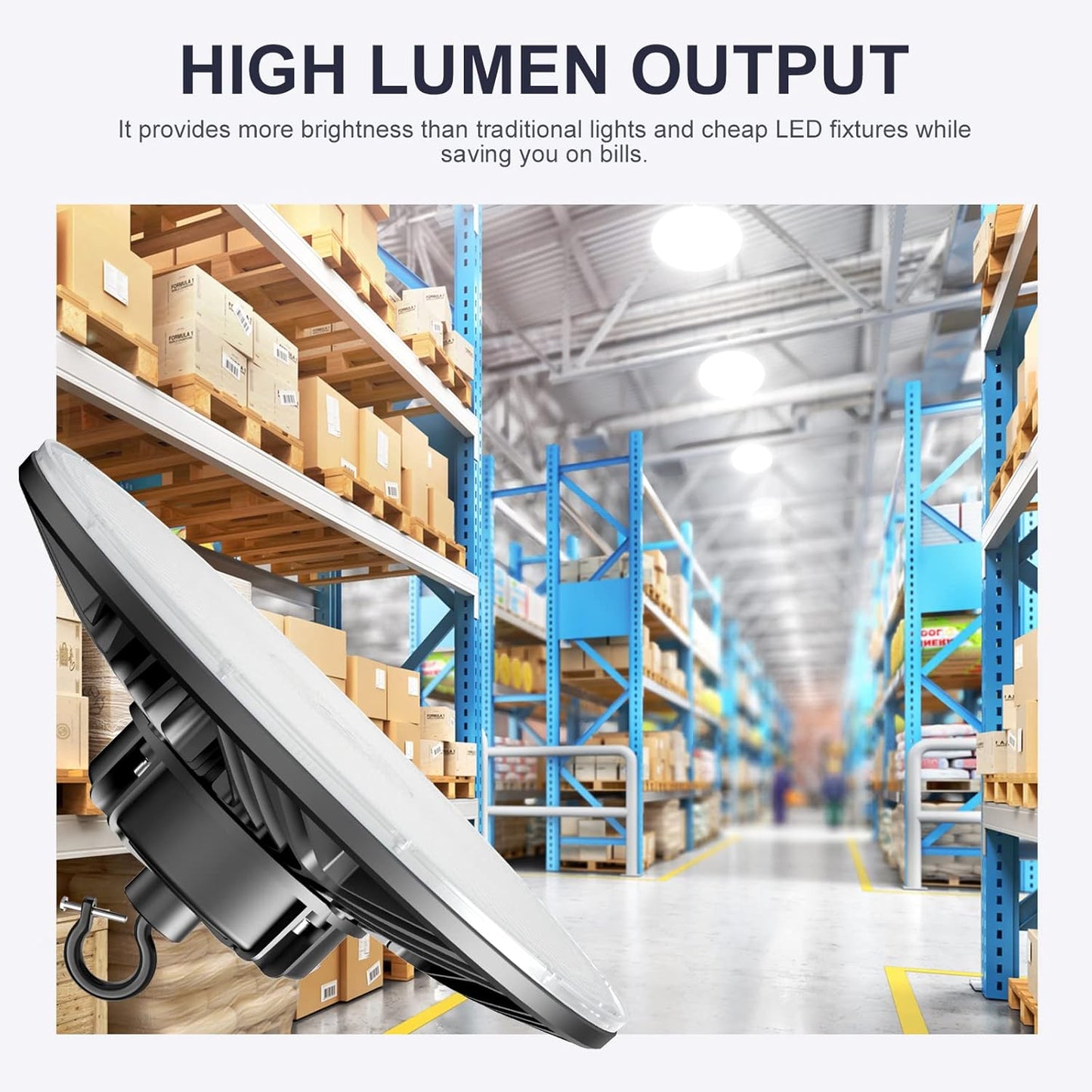 150W UFO-LED-High-Bay-Light,UL & DLC Listed 5000K Daylight 21000LM,0-10V Dimmable LED High Bay Lights,IP65 Waterproof Commercial Bay Lighting Fixture AC100-277V for Warehouse(3 Pack)