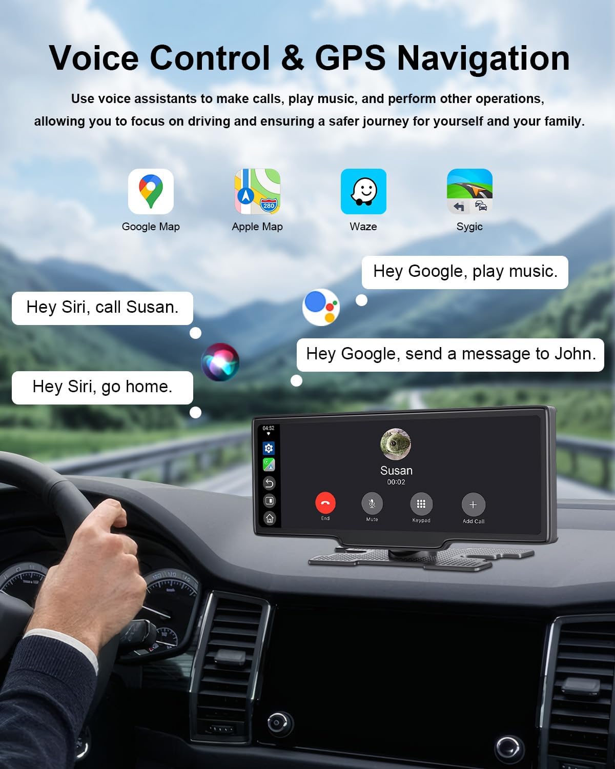 Carplay Screen for Car, 10.26’’ HD Wireless Apple Carplay & Android Auto Touch Screen, with Backup Camera, Car Play Radio Screen, GPS Navigation/Mirror Link/Voice Control/Bluetooth/FM, Plug & Play