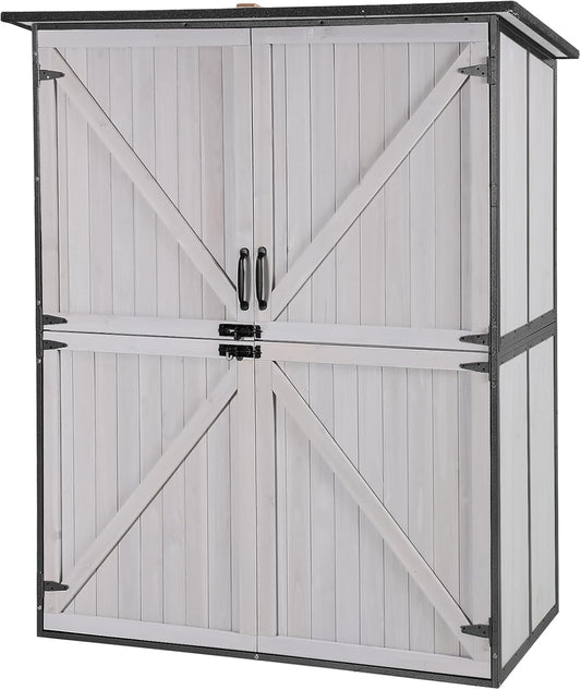 Aivituvin Outdoor Storage Shed Upgraded with Strong Metal Frame Garden Tool Shed Storage House Cabinet with Adjustable Shelfs and Wooden Floor 4.6 x 2.42FT (Off-White)