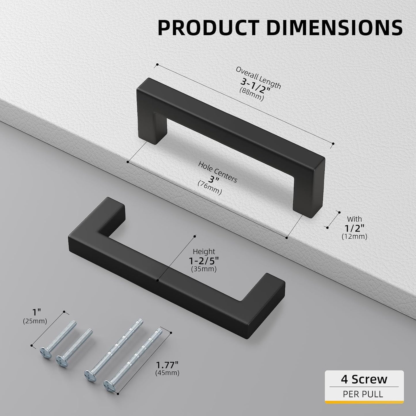 goldenwarm 3 Inch 50 Pack Matte Black Flat Square Bar Kitchen Hardware Closet Handles Pulls - Black Drawer Pull Cabinet Handle for Kitchen Bathroom Drawer Door Cabinets, LSJ12BK76