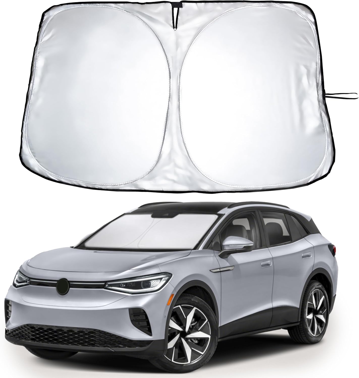 Econour Windshield Sun Shade for Volkswagen Atlas Accessories 2018-2024 2025 VW Atlas Cross Sport Sunshade Foldable Sun Visor Protector Blocks UV Rays Keep Your Car Cooler