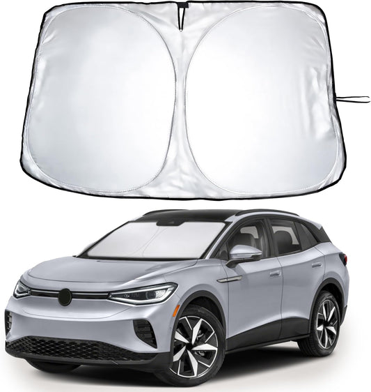 Econour Windshield Sun Shade for Volkswagen Atlas Accessories 2018-2024 2025 VW Atlas Cross Sport Sunshade Foldable Sun Visor Protector Blocks UV Rays Keep Your Car Cooler