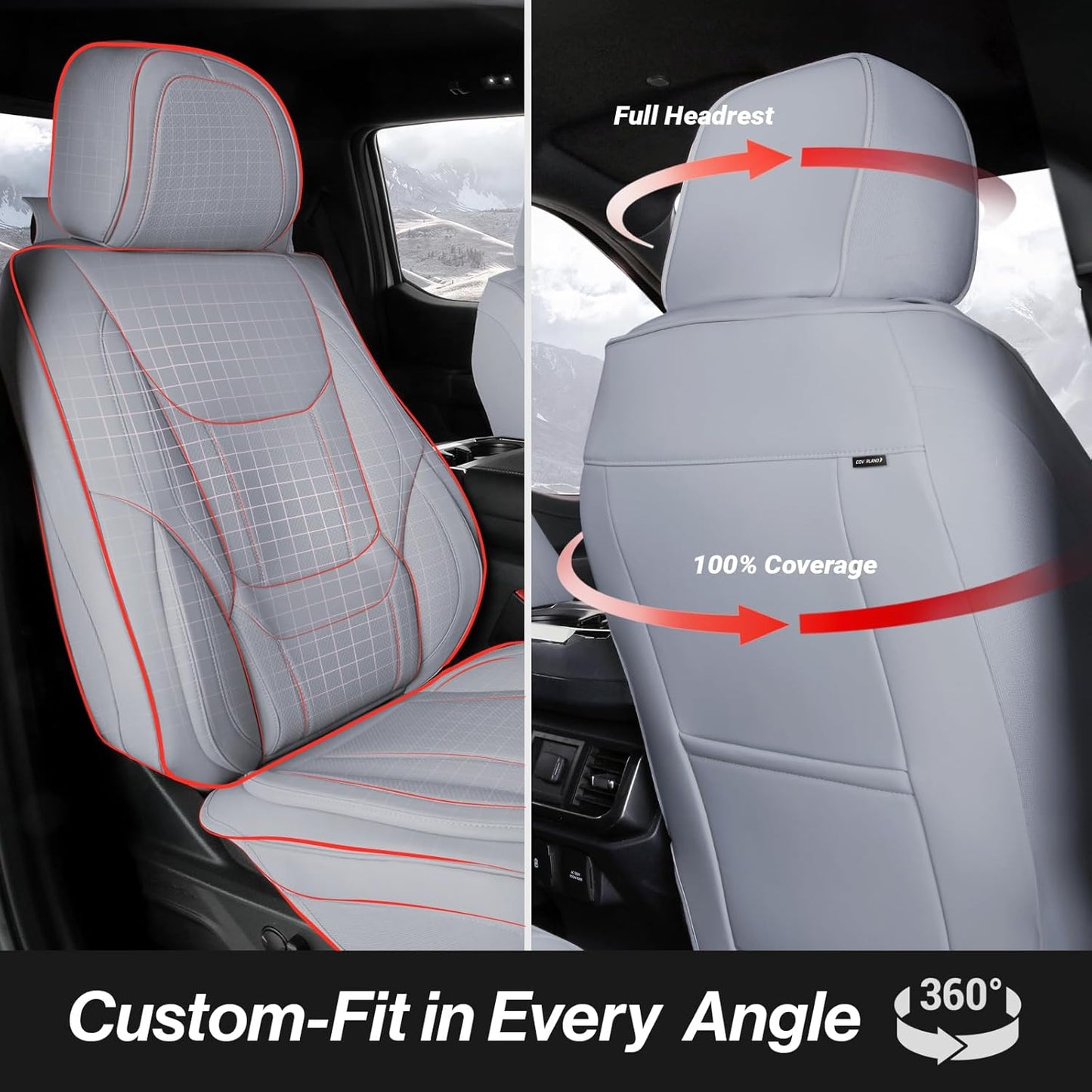 Coverland Custom Car Seat Covers Compatible with 2006-2014 Ridgeline Crew Cab - Premium Leather Non-Slip Memory Foam Waterproof Cover Interior Protector Front Seat-Gray [See Size Chart-Size A29]