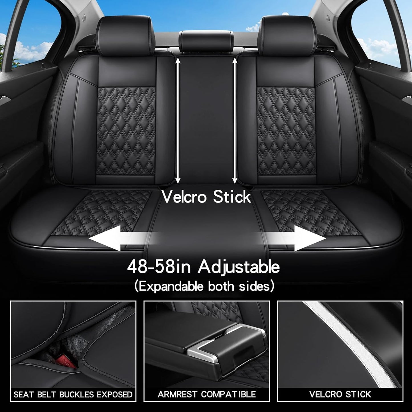 Car Seat Covers Full Set, Leather Seat Covers for Cars, Car Seat Protector Waterproof, Non-Slip Car Interior Covers Fit for Most Cars, SUV, Vans, Trucks,5Seaters,Full Set,Black