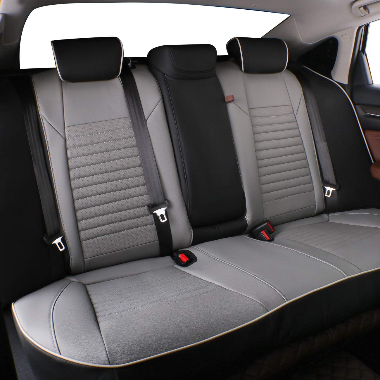 EKR Accord Car Seat Covers for Honda Accord 2023 2024 2025 EX,SE &2023-2025 (Hybrid) Sport,EX-L,Sport-L,Touring,(Rear Row W/40/60 Split Backrest),Leather Seat Covers for Trucks Full Set (Black/Gray)