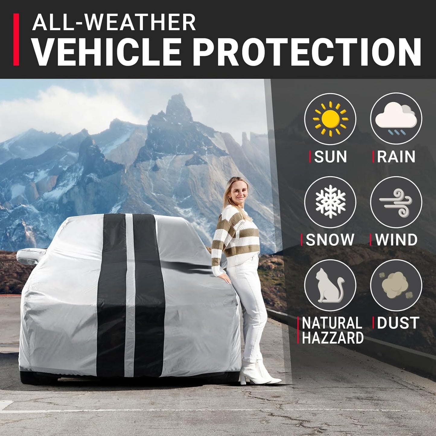 iCarCover Custom Car Cover for Chevy Cruze Sedan (2009-2019) Waterproof All Weather Rain Snow UV Sun Protector Full Exterior Indoor Outdoor Car Cover (Stripe - Gray/Black)