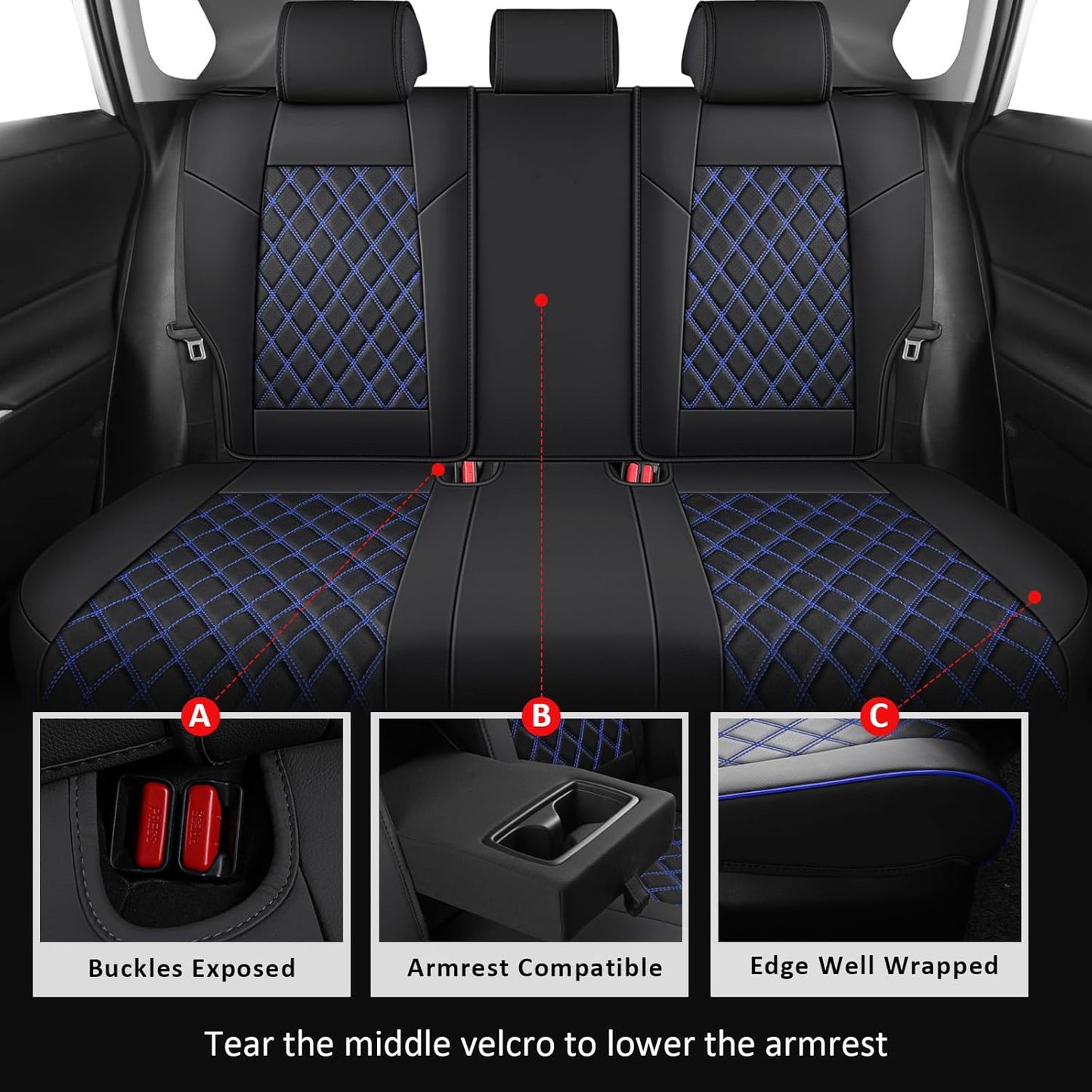 MIROZO Rav4 Seat Covers Full Set,Faux Leather Car Seat Covers Compatible with 2019-2025 Toyota RAV4 Hybrid LE XLE Limited Seat Cover RAV4 Hybrid(Black and Blue,Non XSE&2022-2025 SE Hybrid)