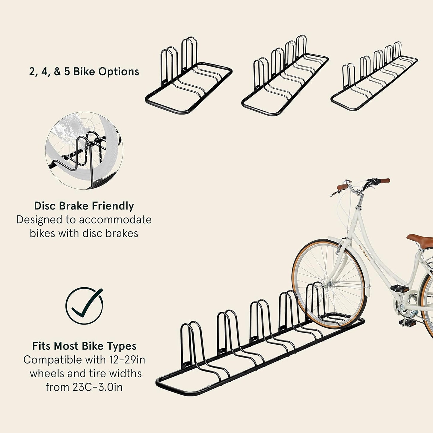 Retrospec Stash Rack 2, 4 & 5 Bike Floor Stand Bicycle Storage Organizer for Mountain Bike, Road Bike, Weather Resistant Fine Powder Steel Coating Fits Wheels up to 3"