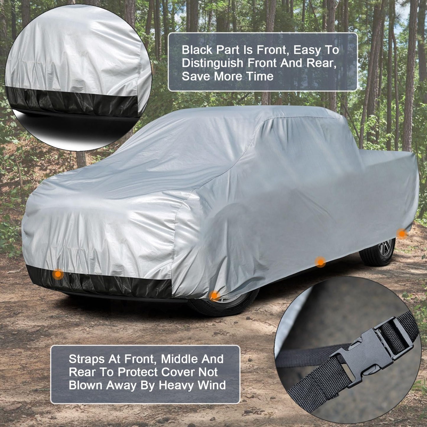 Kayme 6 Layers Truck Cover Waterproof All Weather, Heavy Duty Outdoor Pickup Cover Sun Uv Rain Protection, Universal Fit for Chevy C10 S10, Ford F100 Ranger Maverick,etc (Length Up to 210 inch) M