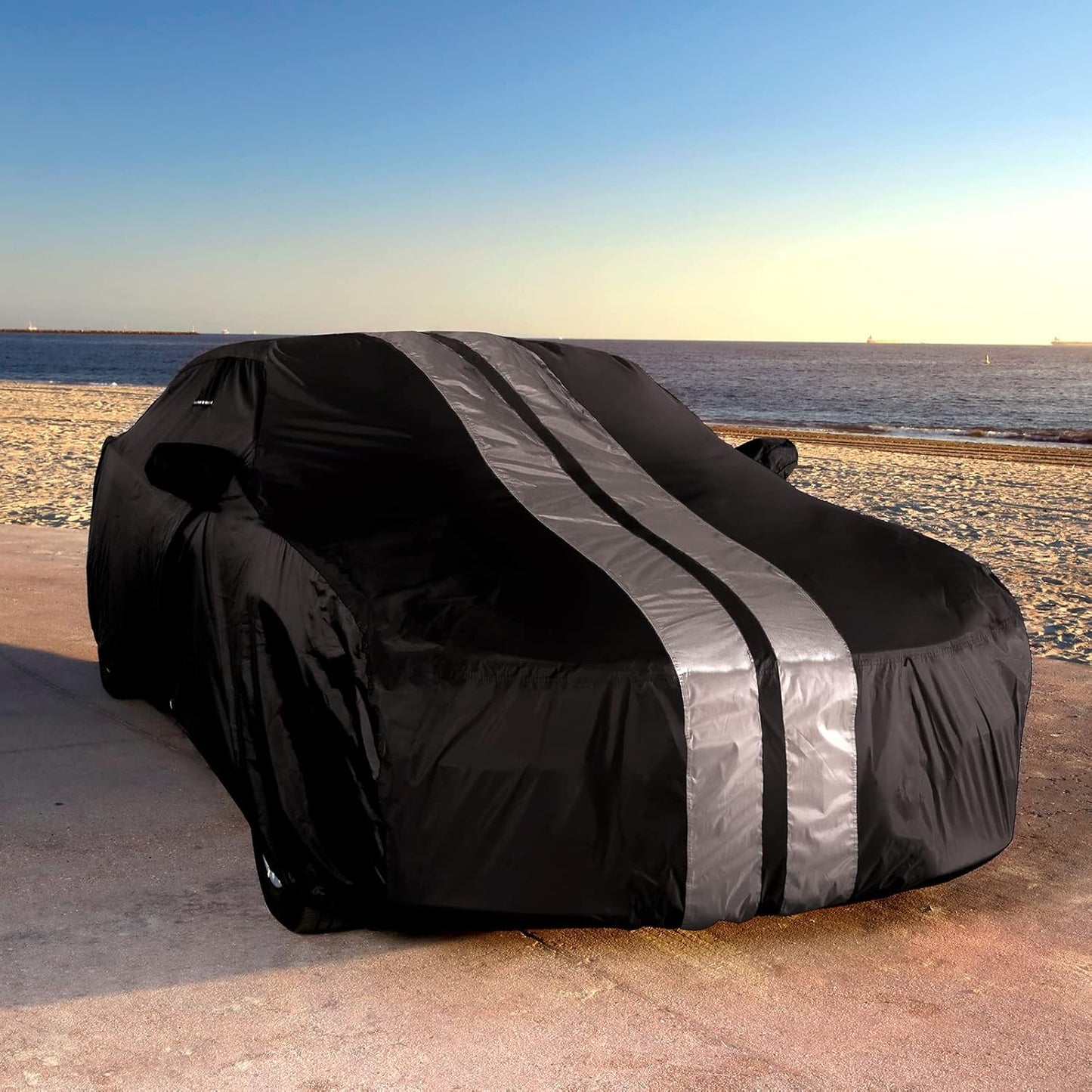 iCarCover Custom Car Cover Compatible with Charger 2006-2024, Waterproof All-Weather Rain Snow UV Sun Protector Full Exterior Indoor Outdoor Car Covers, Stripe (Black/Gray)