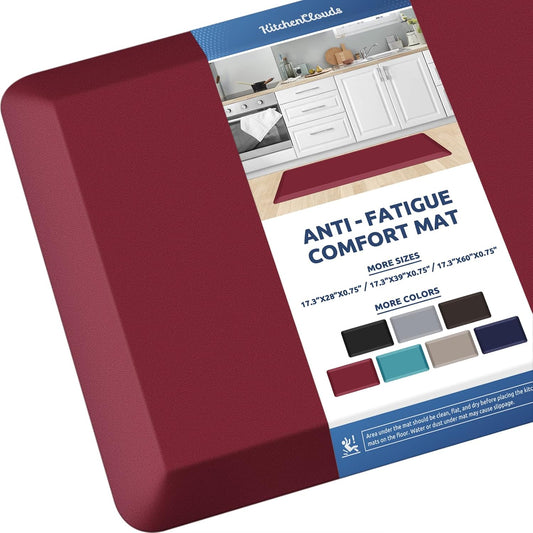 KitchenClouds Kitchen Mat Cushioned Anti Fatigue Kitchen Rug 0.8inch Waterproof Non Slip Kitchen Rugs and Mats Standing Desk Mat Comfort Floor Mats for Kitchen Sink Office (17.3"x39",Red)