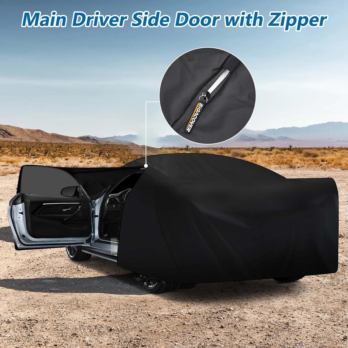 Waterproof Car Covers for Chevrolet Chevelle Malibu SS Sedan/Coupe 1964-1972, 420D Oxford Cloth Sun Heat Protection Outdoor Full Covers with Driver Side Zipper Windproof Heavy Duty All Weather
