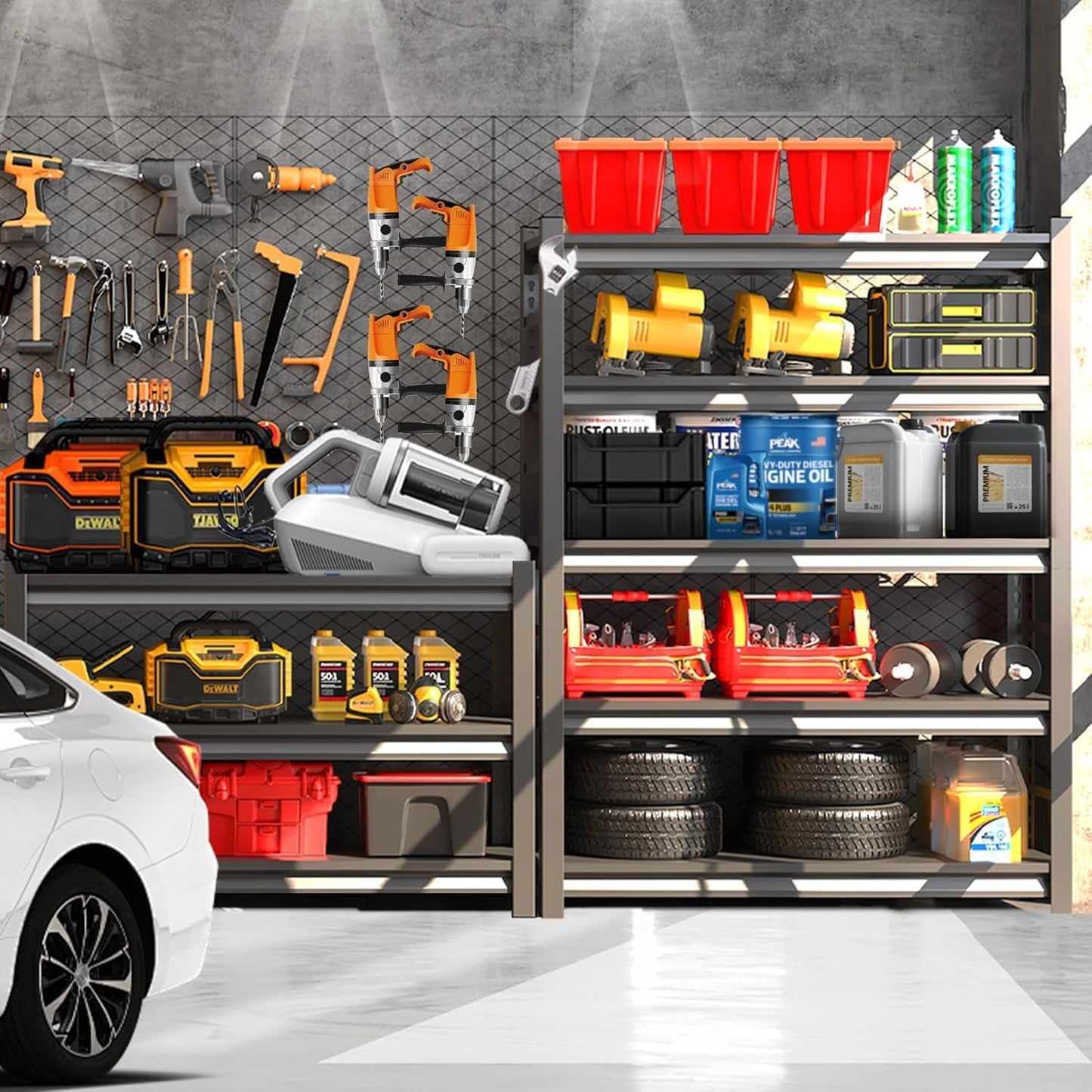 Metal Garage Shelving Unit, Heavy Duty 5-Tier Adjustable Storage Rack, Steel Shelving,2000 lbs Capacity, Industrial Shelves for Heavy Tools and Equipment (5-Tier 63" H x 28" W x 14" D)