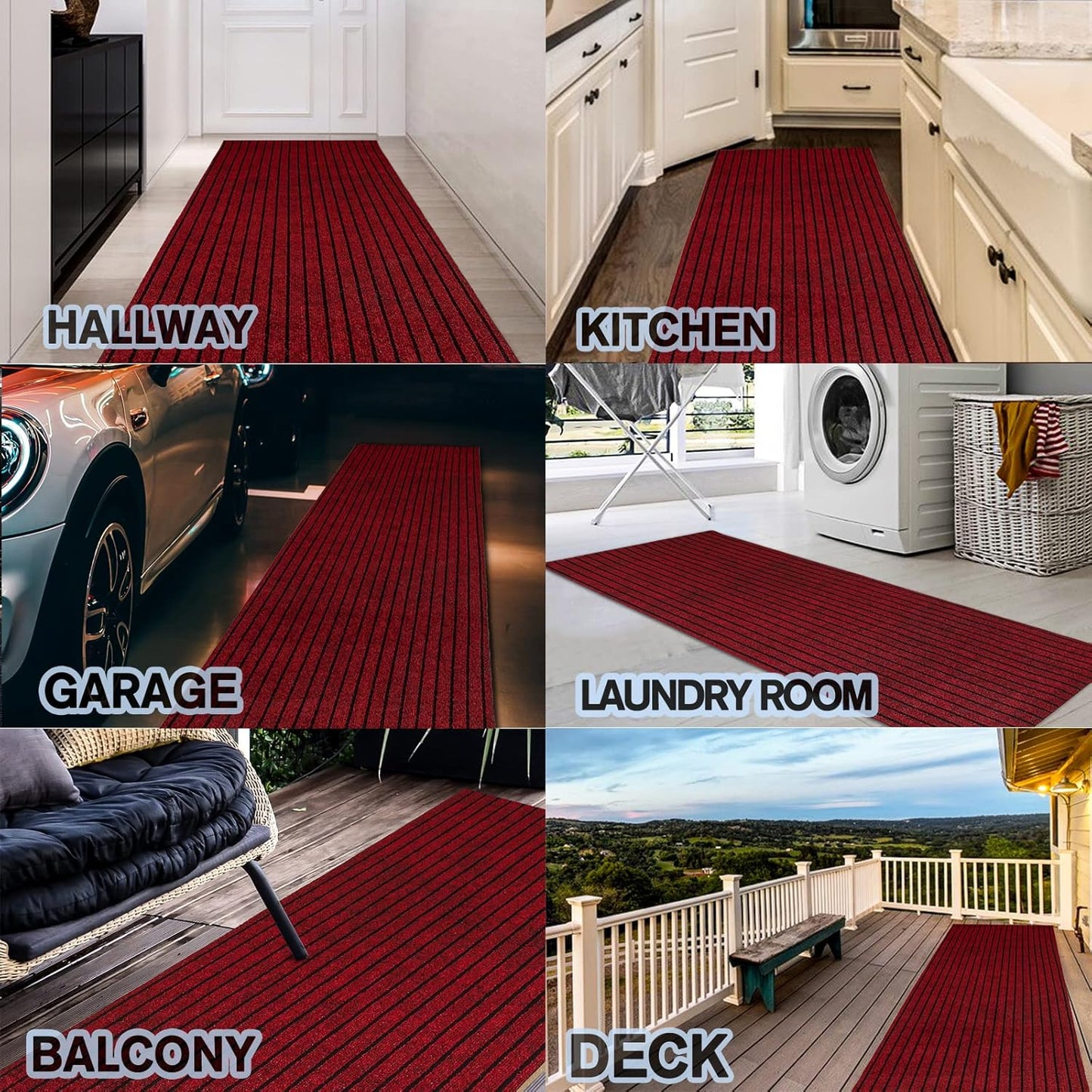 Custom Size Backed Non-Slip Area Rugs Runner, Easy Clean, Waterproof Runner Rugs for Hallway Entryway, Kitchen, Laundry, 2FT x 5FT, Red Stripe
