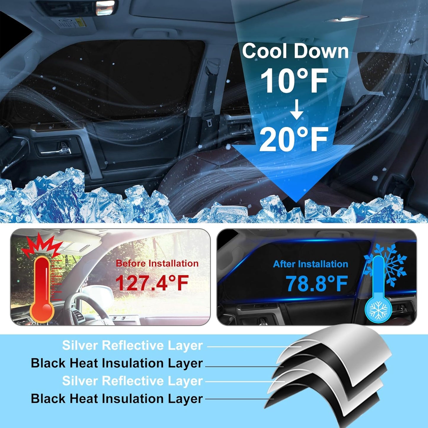 TINGLU Window Shades for Ford F150 4Door 2021-2024 2025 Accessories Car Side Full Windows Rear Triangular Windshield Sun Shade Sun UV Rays & Privacy Protection for Camping,Napping,and Relaxing 6PCS