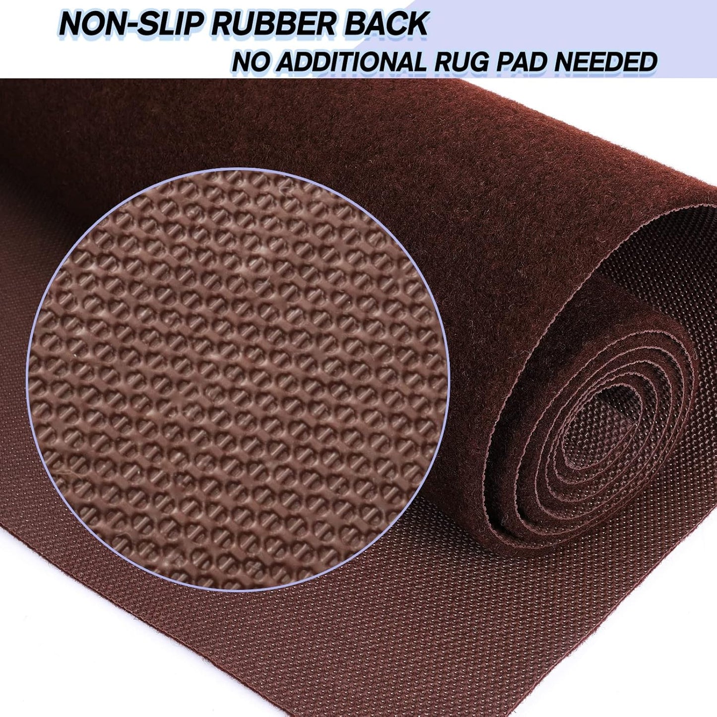 Custom Size Backed Non-Slip Area Rugs Runner, Easy Clean, Waterproof Runner Rugs for Hallway Entryway, Kitchen, Laundry, 3FT x 55FT, Brown